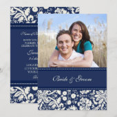 Foto Huwelijksuitnodigingen Blue Cream Damask Kaart (Voorkant / Achterkant)