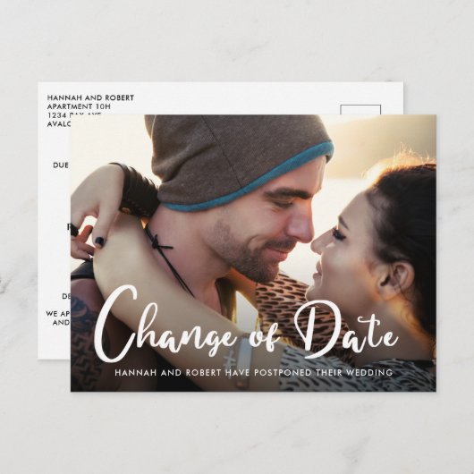 Foto Huwelijksuitstel Wijziging Datum Aankondigingskaart (Voorkant / Achterkant)