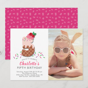 Foto Ice Cream 5TH Birthday Invitation Kaart