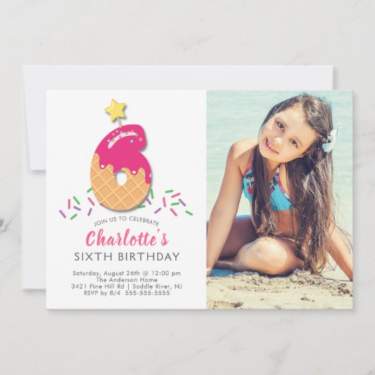 Foto Ice Cream 6E Verjaardag Uitnodiging (Voorkant)