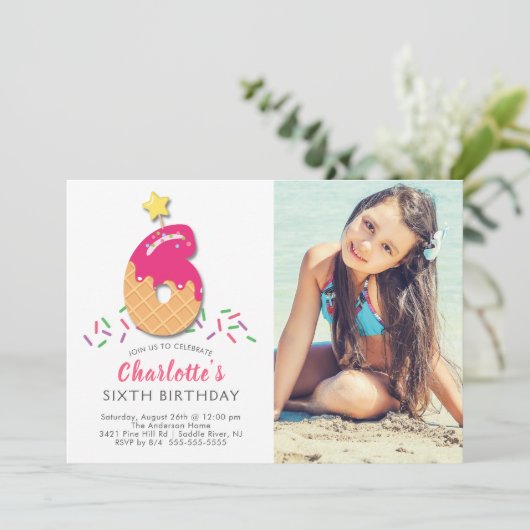 Foto Ice Cream 6E Verjaardag Uitnodiging (Staand voorkant)