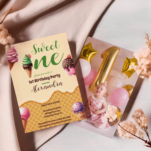 Foto Ice Cream Sweet One Eerste Verjaardag Kaart