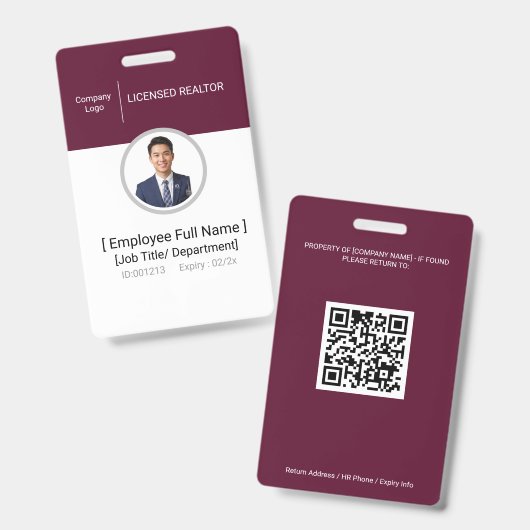 Foto-ID-badge | Gecertificeerde makelaar | QR-code Badge (Voor- en achterkant)