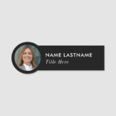 Foto-ID Eenvoudige Slanke Basic Black Business Tit Naamplaatje (Voorkant)