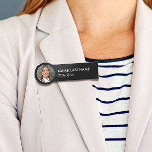 Foto-ID Eenvoudige Slanke Basic Black Business Tit Naamplaatje