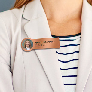 Foto-ID Eenvoudige Slanke Faux Copper Business Naamplaatje