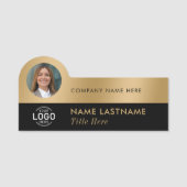 Foto ID Logo Modern Faux Gold Black Professional Naamplaatje (Voorkant)