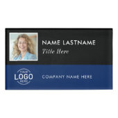 Foto ID Logo Navy Blauw Wit Magnetisch Groot Naambadge (Voorkant)