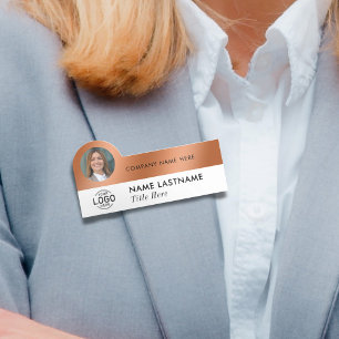 Foto-ID Logo Sleek Faux Copper White Business Naamplaatje