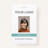 Foto-ID van Turquoise werknemer van bedrijf Badge (Voorkant)