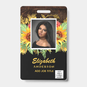 FOTO-ID Werknemer VIP PAS RUSTIEKE Zonnebloemen Badge