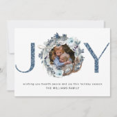 Foto in Blue en Silver Elegant Rustic Wreath Feestdagenkaart (Voorkant)