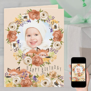 Foto in Floral Wreath met Woodland Fox Verjaardag Kaart