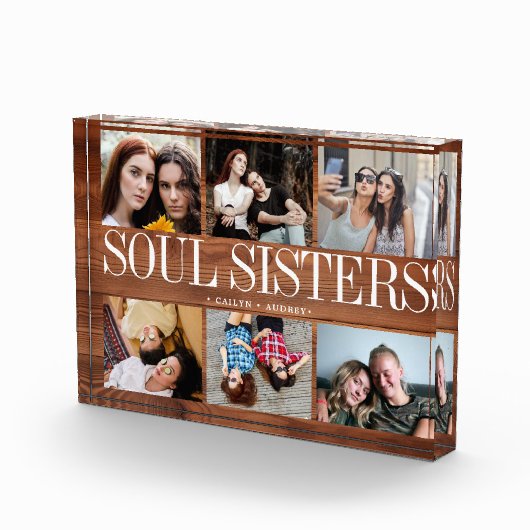 Foto in glazen blok ziel zusters houten textuur (Rechts)