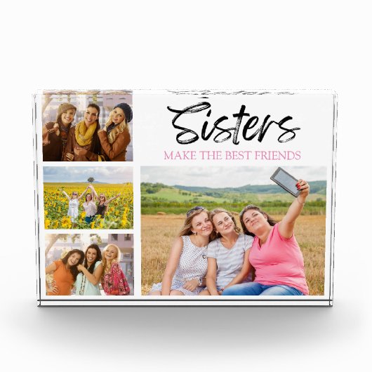 Foto in glazen blok zusters maken de beste vriende (Voorkant)