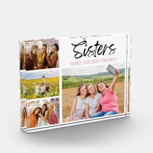 Foto in glazen blok zusters maken de beste vriende (Links)