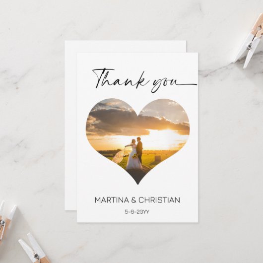 Foto in Hart Vorm Bruiloft Dank u Kaart (Voorkant / Achterkant in situ)