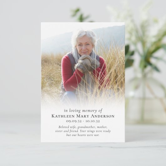 Foto in liefdevolle herinnering begrafenis sympath kaart (Staand voorkant)