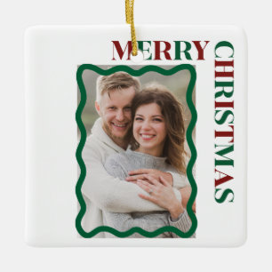 Foto in uitgeboorde lijst gepersonaliseerde Kerstm Keramisch Ornament