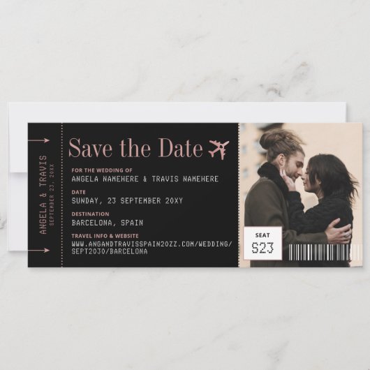 Foto instapend Pass Ticket Pink Save the Date (Voorkant)