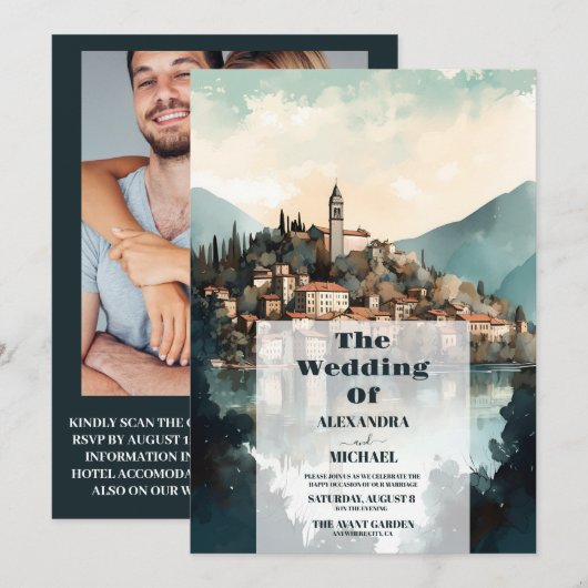 Foto Italië Comomeer Bestemming Bruiloft Kaart (Voorkant / Achterkant)