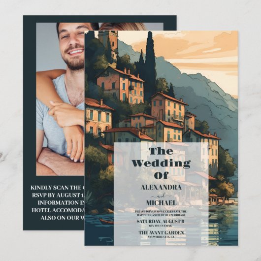 Foto Italië Comomeer Bestemming Bruiloft Kaart (Voorkant / Achterkant)