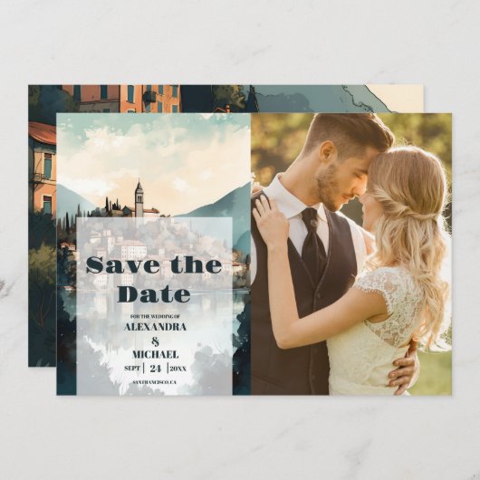 Foto Italië Comomeer Bestemming Bruiloft Save The Date (Voorkant / Achterkant)