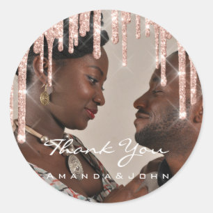 Foto: Je naam bruiloft voor Roos Glitter Ronde Sticker