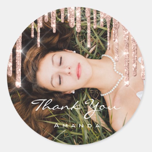 Foto: Je naam bruiloft voor Roos Glitter Ronde Sticker (Voorkant)