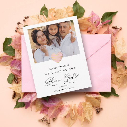 Foto: Je wordt ons Bloemenmeisje Roze hart Briefkaart