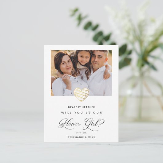 Foto: Je wordt ons Bloemenmeisje White Heart Briefkaart (Staand voorkant)