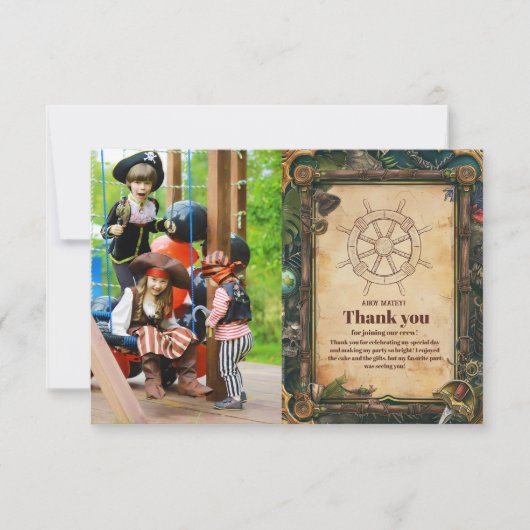 Foto Jolly Roger Pirate Verjaardagsfeestje Bedankkaart (Voorkant)