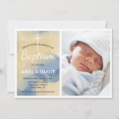 Foto Jongen Baptism, Waterverf Blue Invitation Kaart (Voorkant)