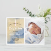 Foto Jongen Baptism, Waterverf Blue Invitation Kaart (Staand voorkant)
