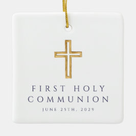 Foto Jongen Religieus Kruis Blauw Eerste Communie Keramisch Ornament