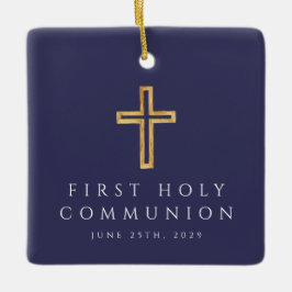 Foto Jongen Religieus Kruis Blauw Eerste Communie Keramisch Ornament