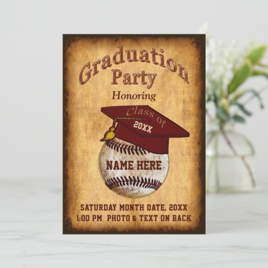 Foto, Jouw tekst Honkbal Afstuderen Uitnodiging (Staand voorkant)