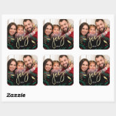 Foto: Joy Black Red Green Greenery Kerstmis Vierkante Sticker (Vel)