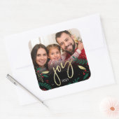 Foto: Joy Black Red Green Greenery Kerstmis Vierkante Sticker (Envelop)