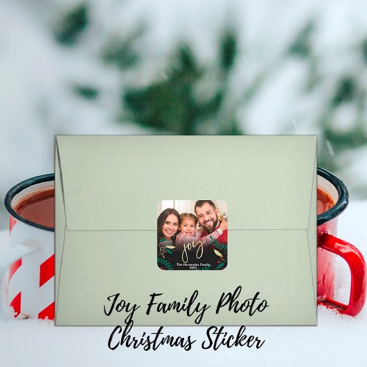 Foto: Joy Black Red Green Greenery Kerstmis Vierkante Sticker