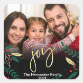 Foto: Joy Black Red Green Greenery Kerstmis Vierkante Sticker (Voorkant)