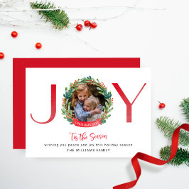 Foto, Joy in Greenery en Holly Personalized Feestdagenkaart