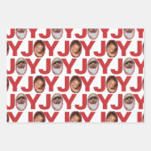Foto JOY Red en White Modern Birthday kerst Inpakpapier Vel (Voorkant)