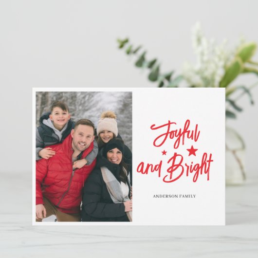 Foto: Joyful Bright. Christmas Feestdagenkaart (Staand voorkant)