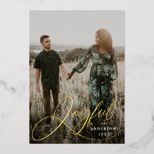 Foto Joyful Elegance Script Folie Feestdagenkaart (Voorkant)