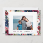 Foto Joyful New Year Burgundy and Navy Floral Feestdagenkaart (Voorkant)