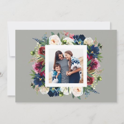 Foto Joyful New Year Burgundy and Navy Floral Feestdagenkaart (Achterkant)