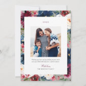 Foto Joyful New Year Burgundy and Navy Floral Feestdagenkaart (Achterkant)