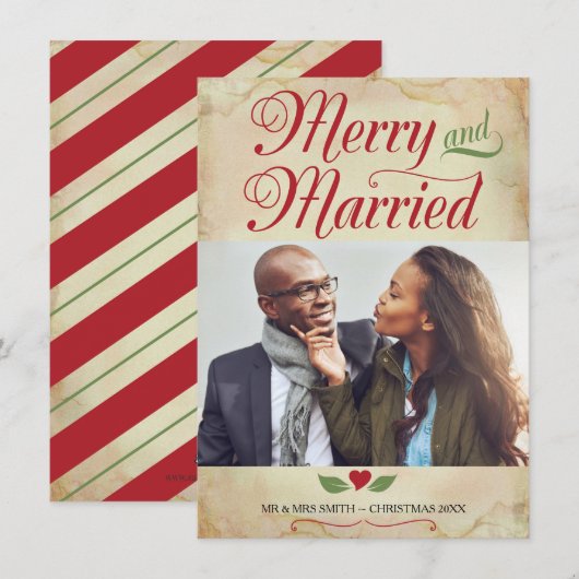 Foto Kaart, vrolijk en getrouwd Feestdagenkaart (Voorkant / Achterkant)