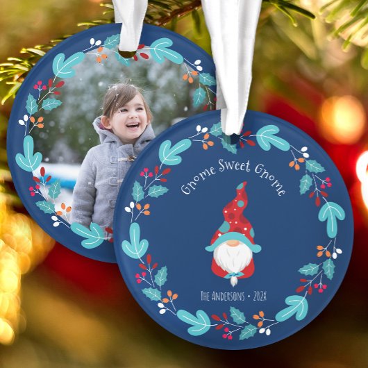 Foto Kabouter Zoete Kabouter Bloemenkrans Elf Blau Ornament